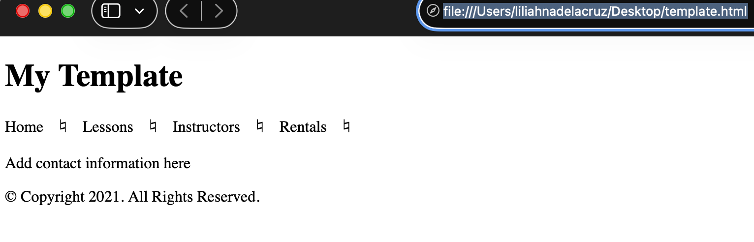 Screenshot of my webpage